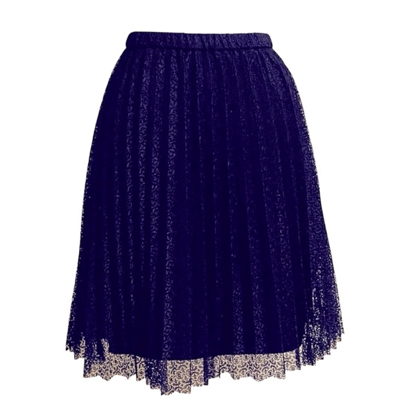 ELLE Womens Black Lace Pleated Skirt Size Medium - Picture 1 of 7